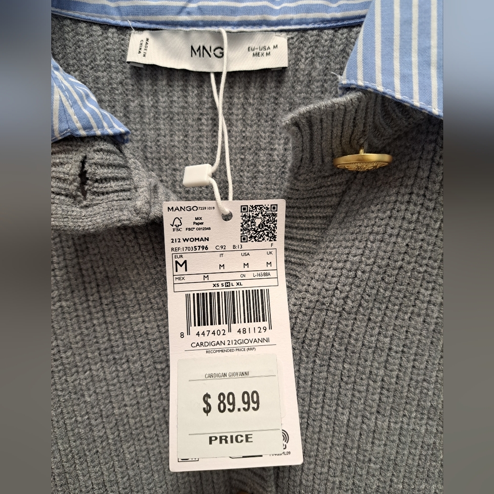 Mango Grey Button-Front Ribbed Cardigan - Picture 4 of 5